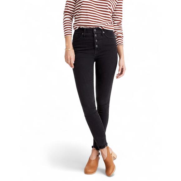 Madewell 10" High-Rise Skinny Jeans Berkeley Black Button-Through Size 26T AA941 - Picture 1 of 14